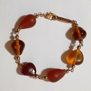 Vintage Napier soft peachy pink gold tone beaded bracelet 8"